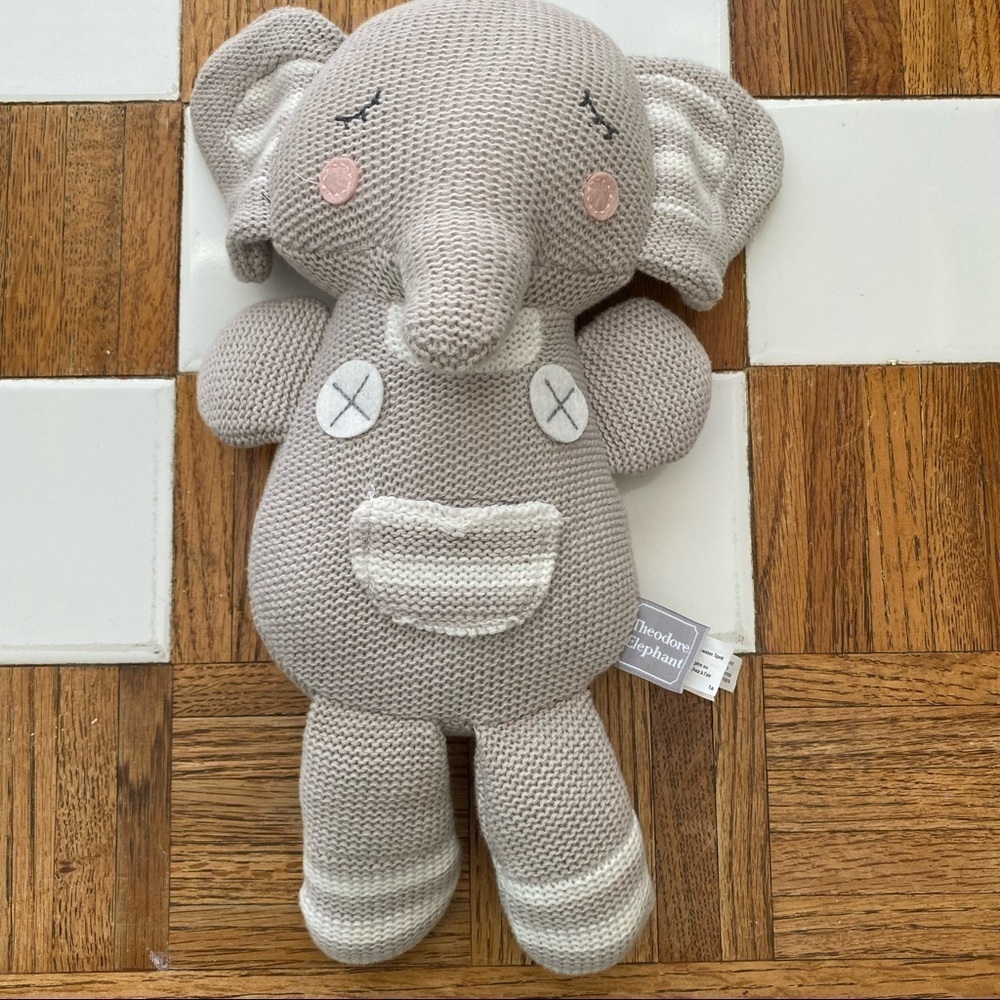 Theodore Elephant Plush Rattle Stuffed Knit Baby Toy Living Textiles